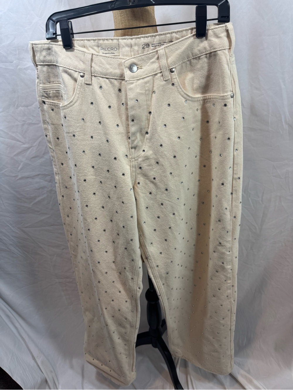 Pilcro Cream Studded Wide-Leg Jeans 29